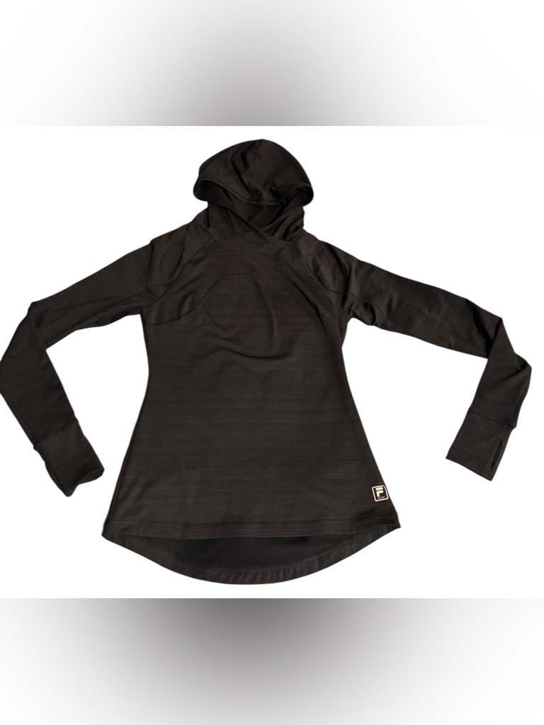 Fila Sport Hoodie Womens Xs Black Athletic Pullover Thumbholes Light Activewear
